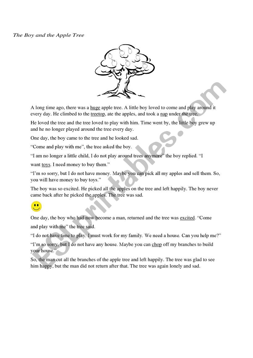 The boy and apple worksheet