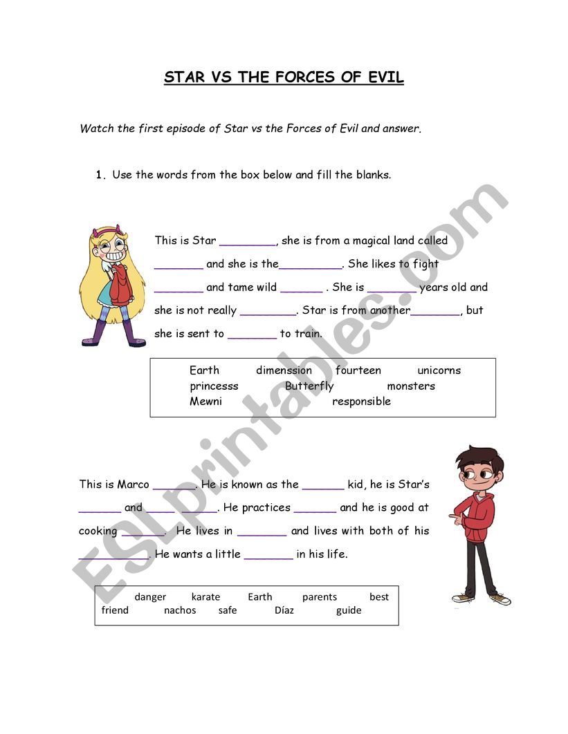 Star vs The Forces of Evil worksheet
