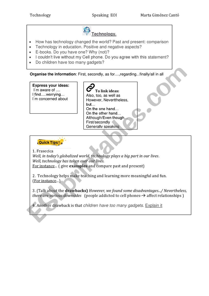 Technology writing worksheet