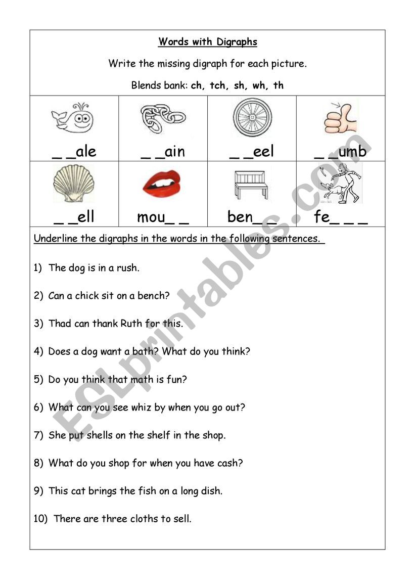 Words with Digraphs worksheet