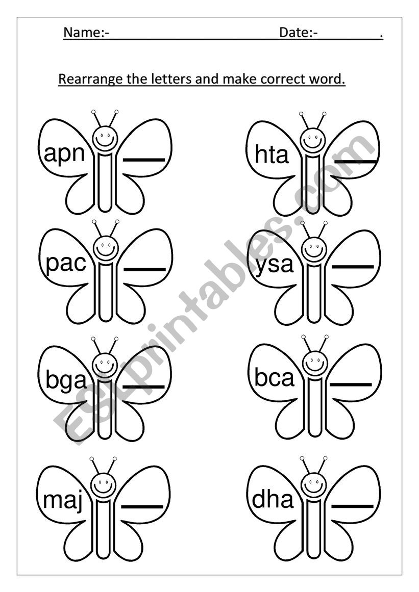 Jumbled words worksheet