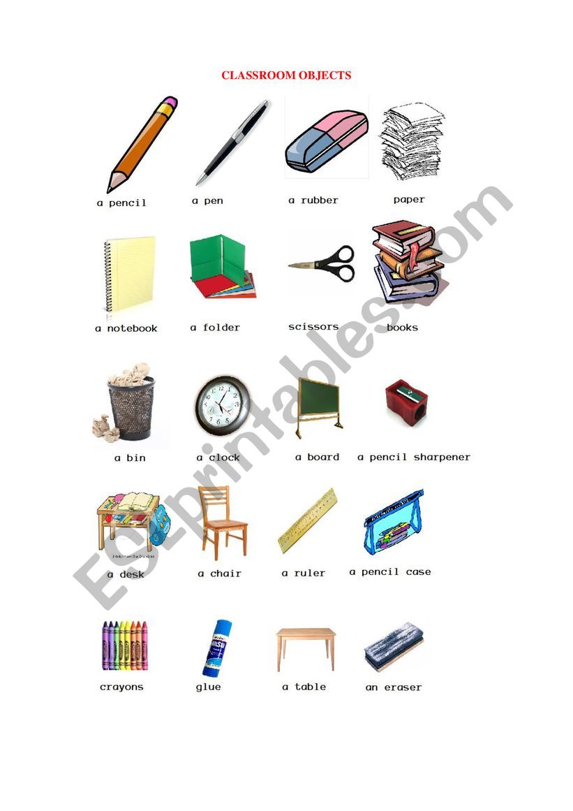 Classroom objects worksheet