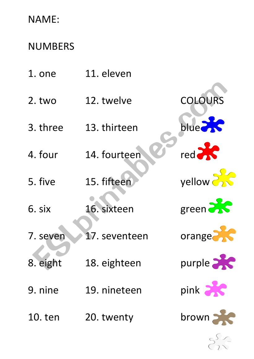 numbers and colours worksheet