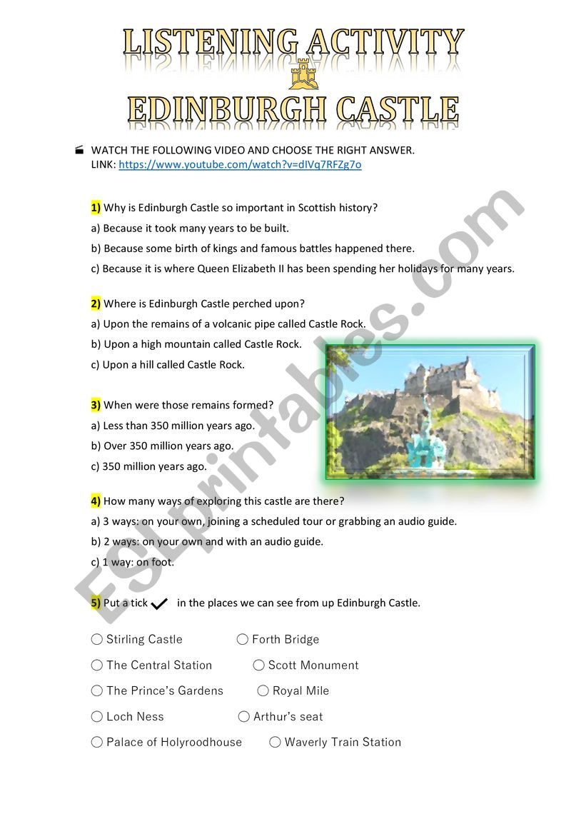 Edinburgh Castle worksheet