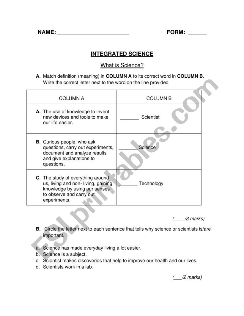 What is Science worksheet