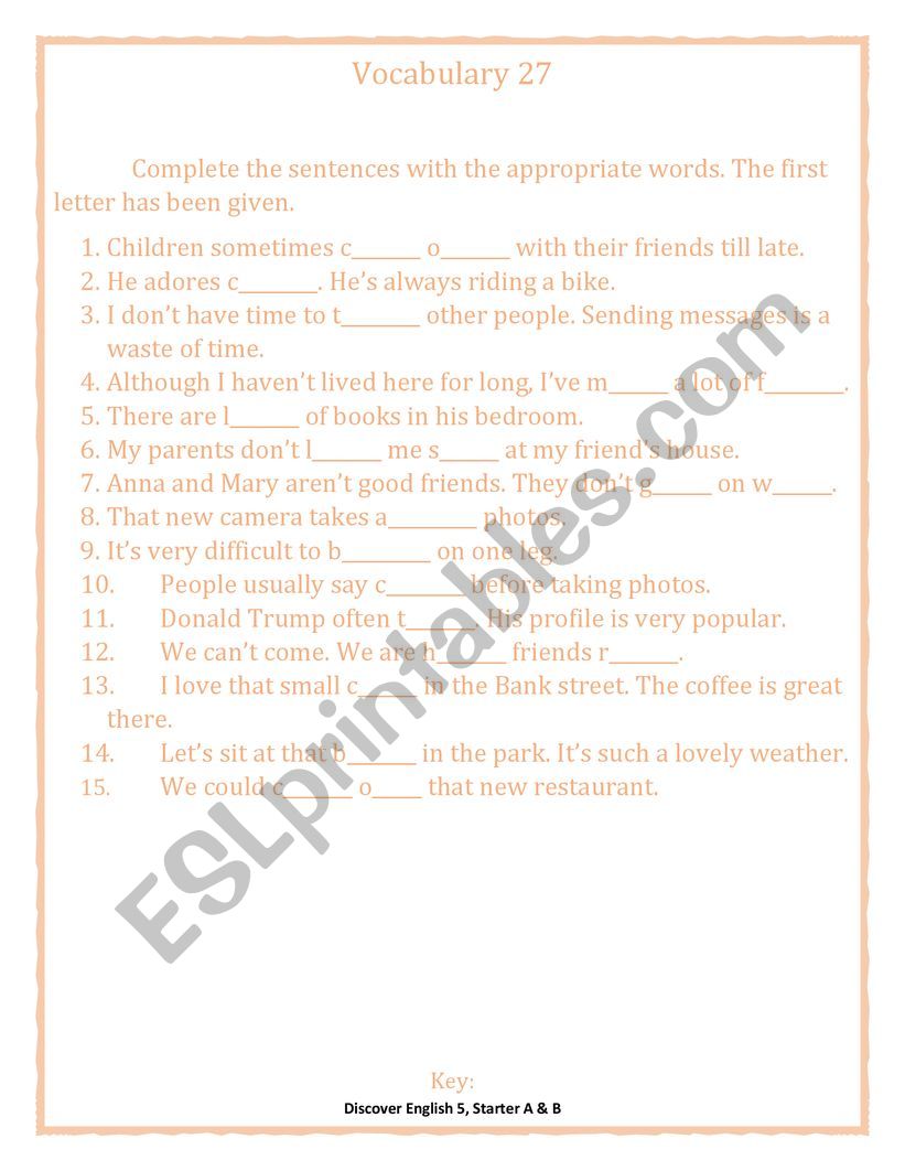 Vocabulary 27 worksheet