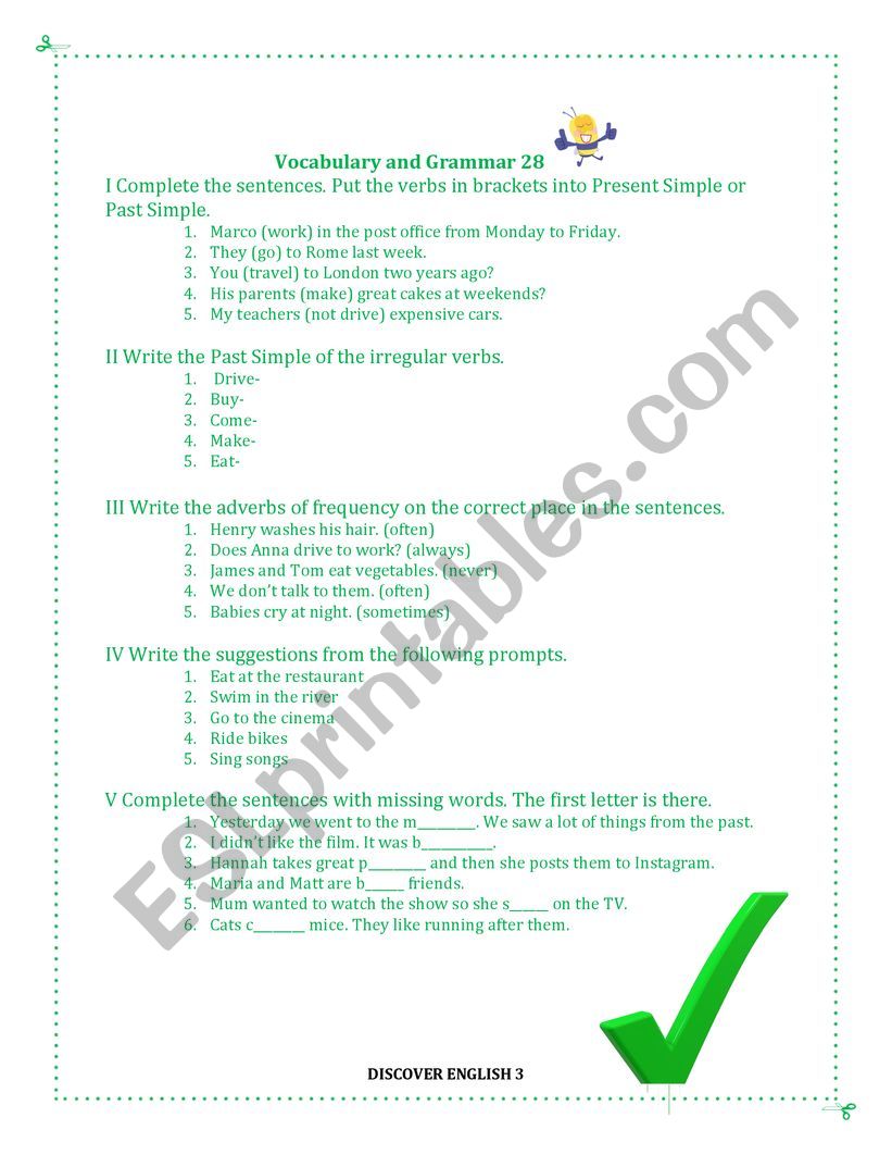 Vocabulary and grammar 28 worksheet