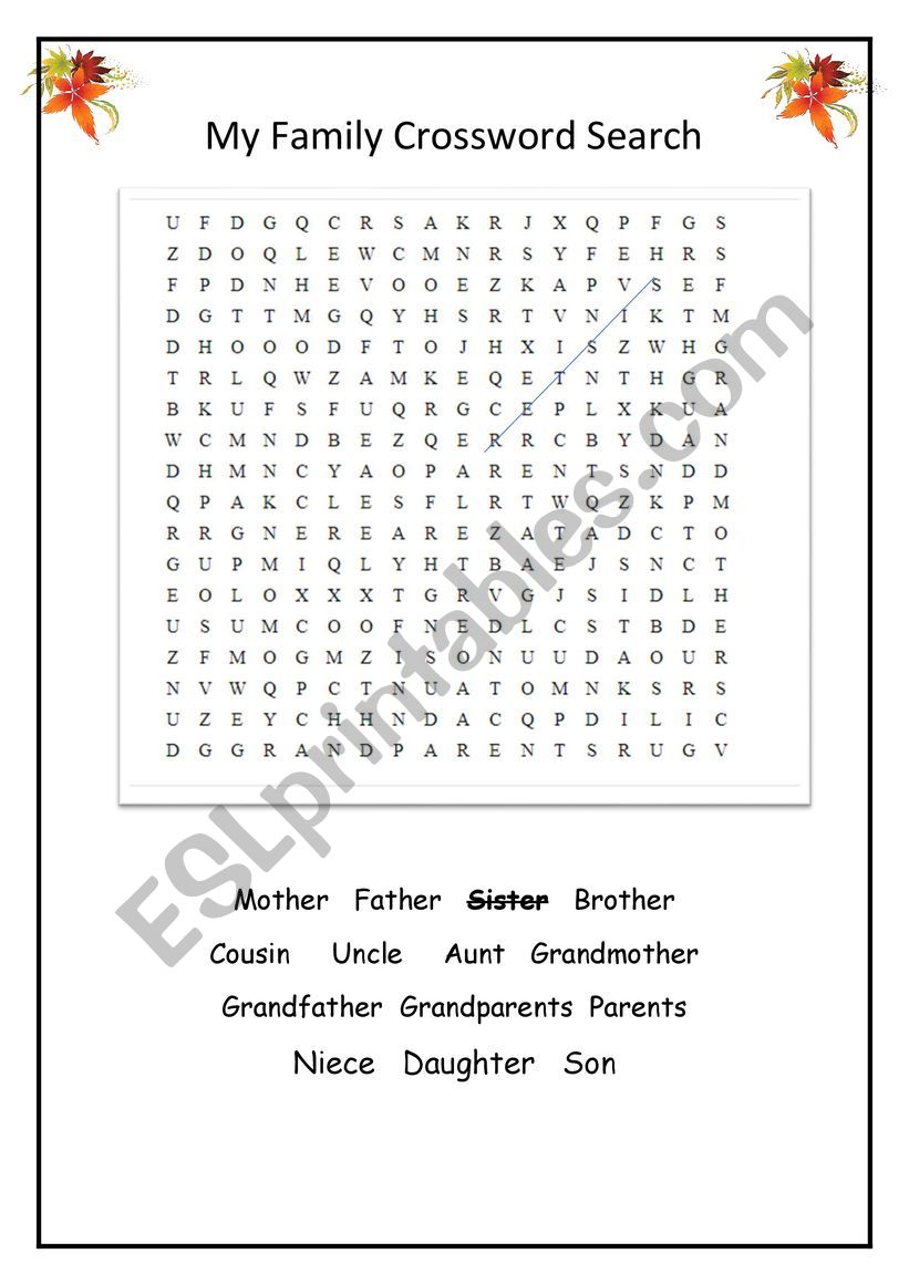 Family Members Crossword Search