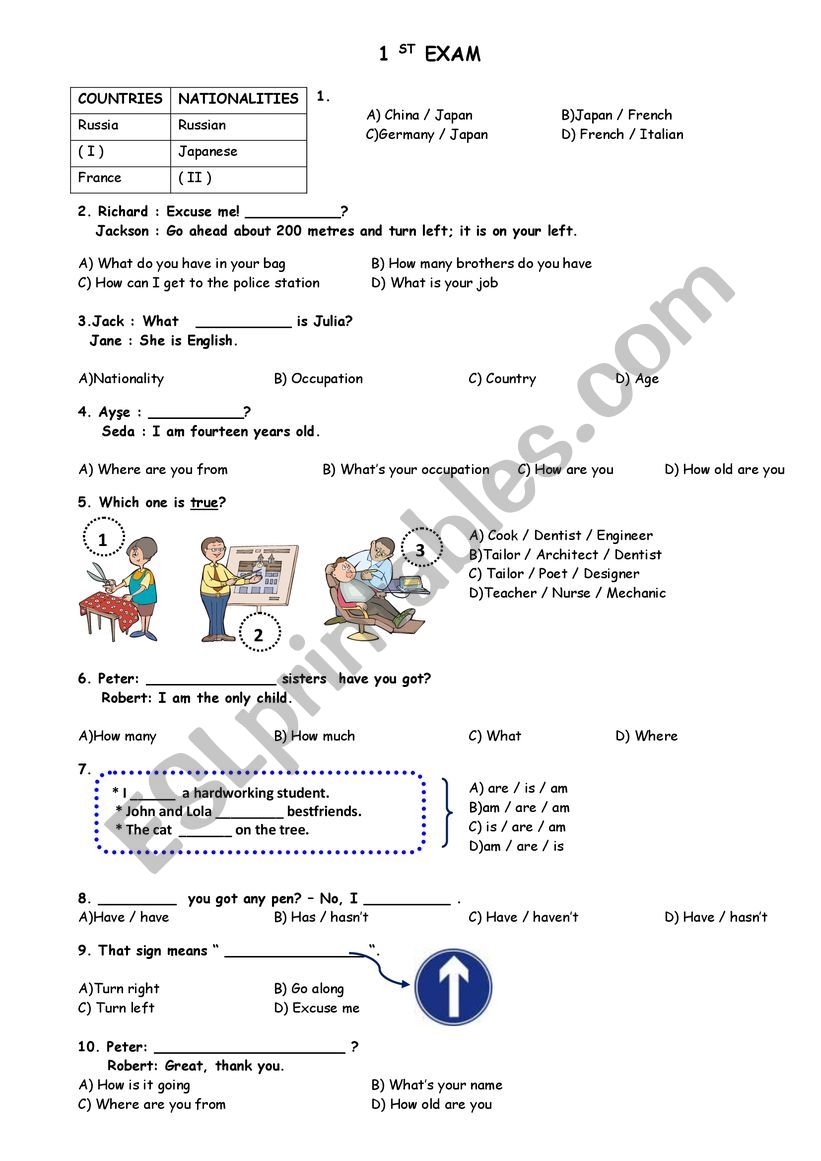 20 MULTIPLE CHOICE TEST worksheet