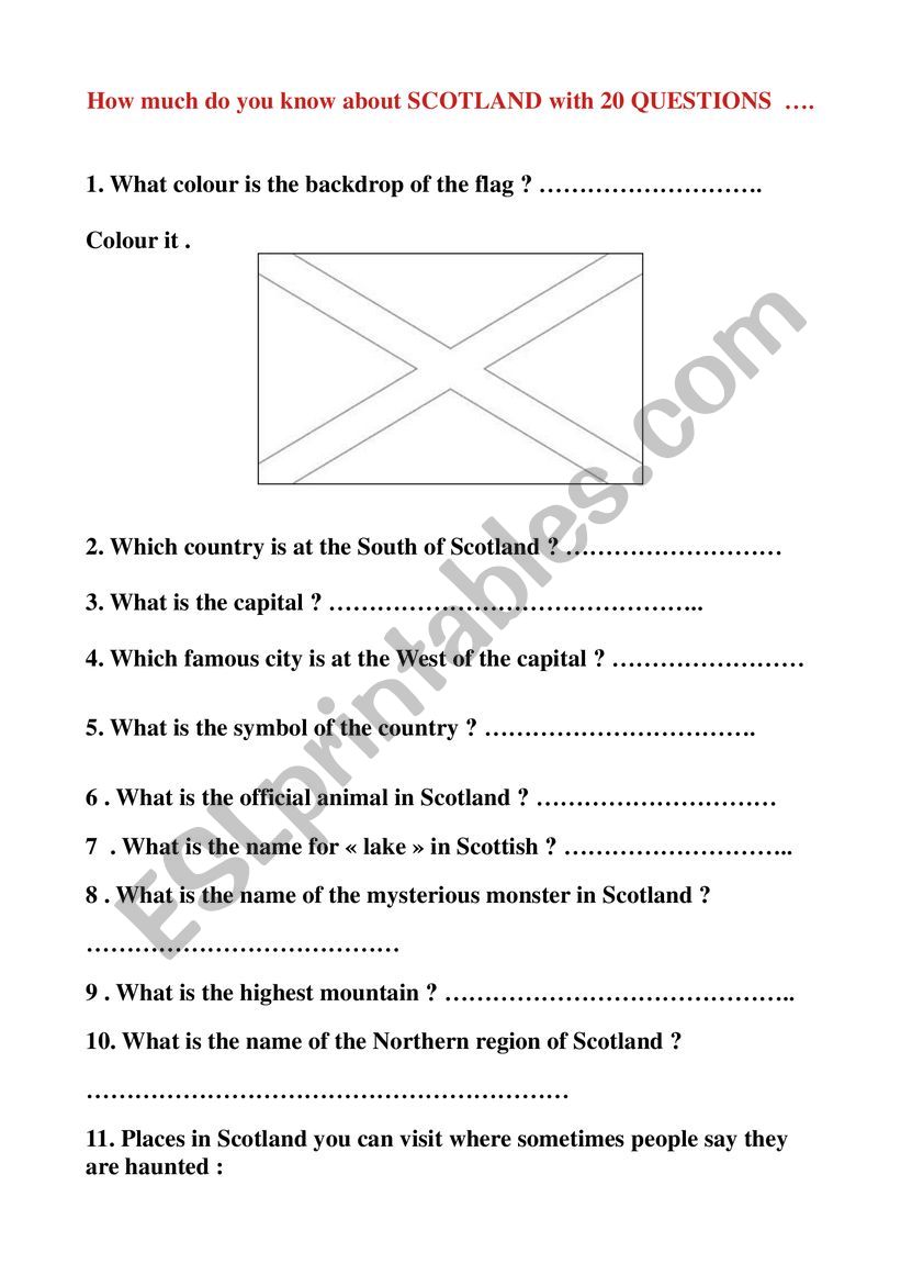 Quiz about Scotland  worksheet