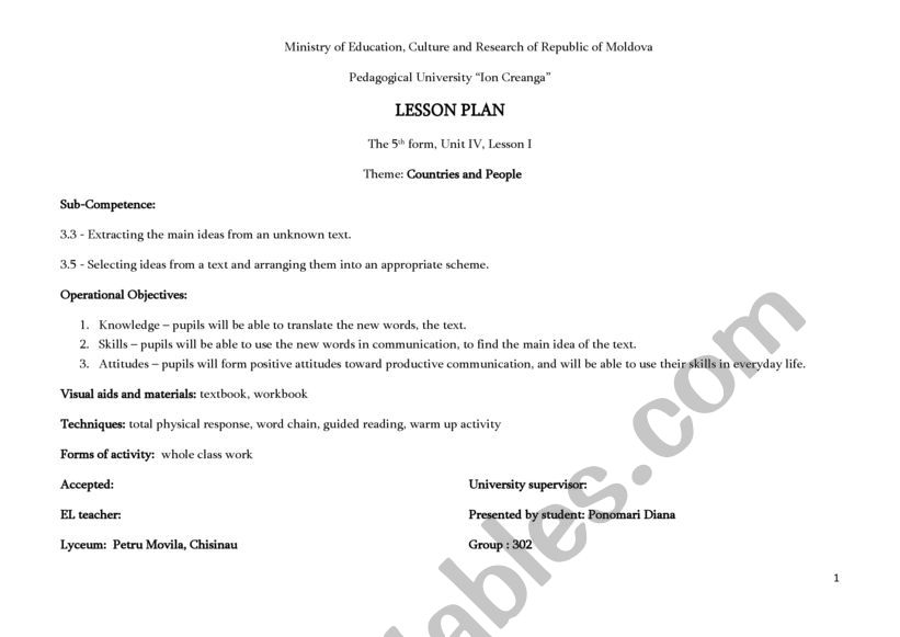 Didactic plan 5 form worksheet