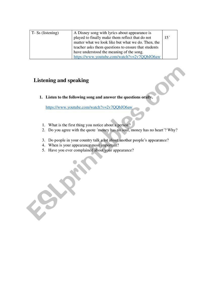 listening  worksheet