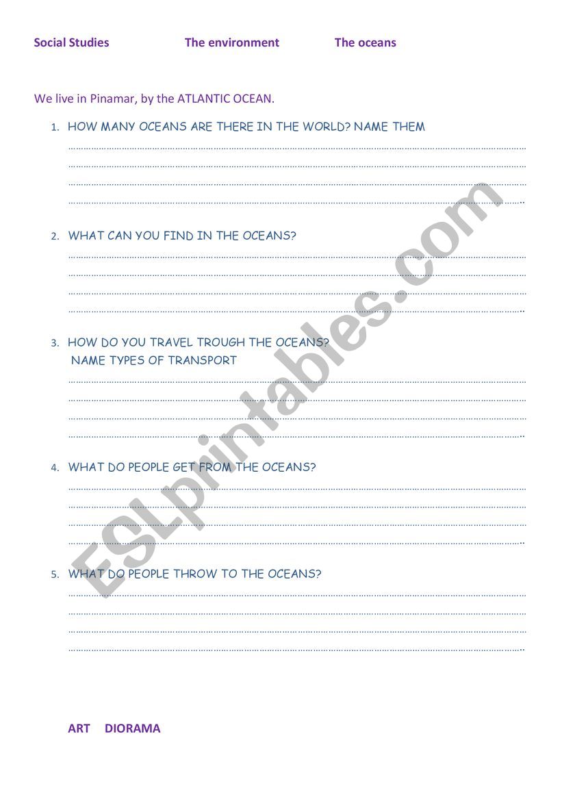 Oceans worksheet