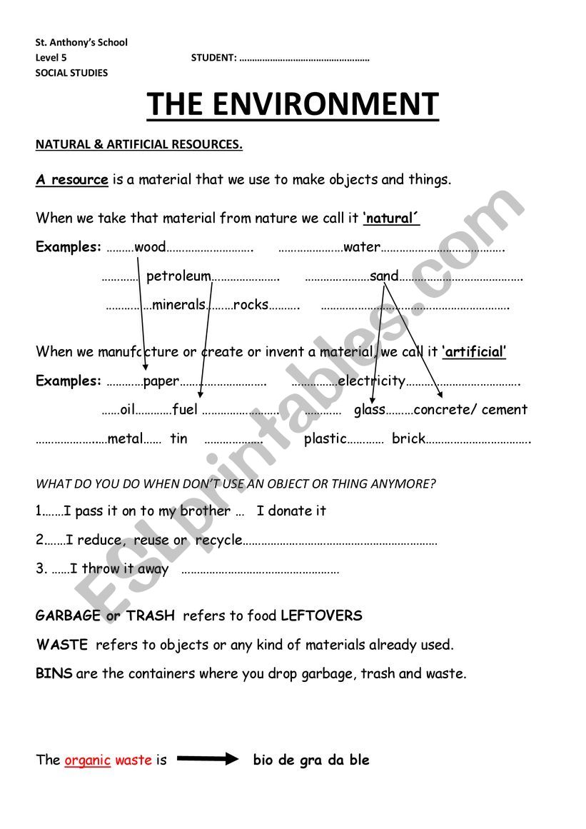 reuse reduce recycle worksheet