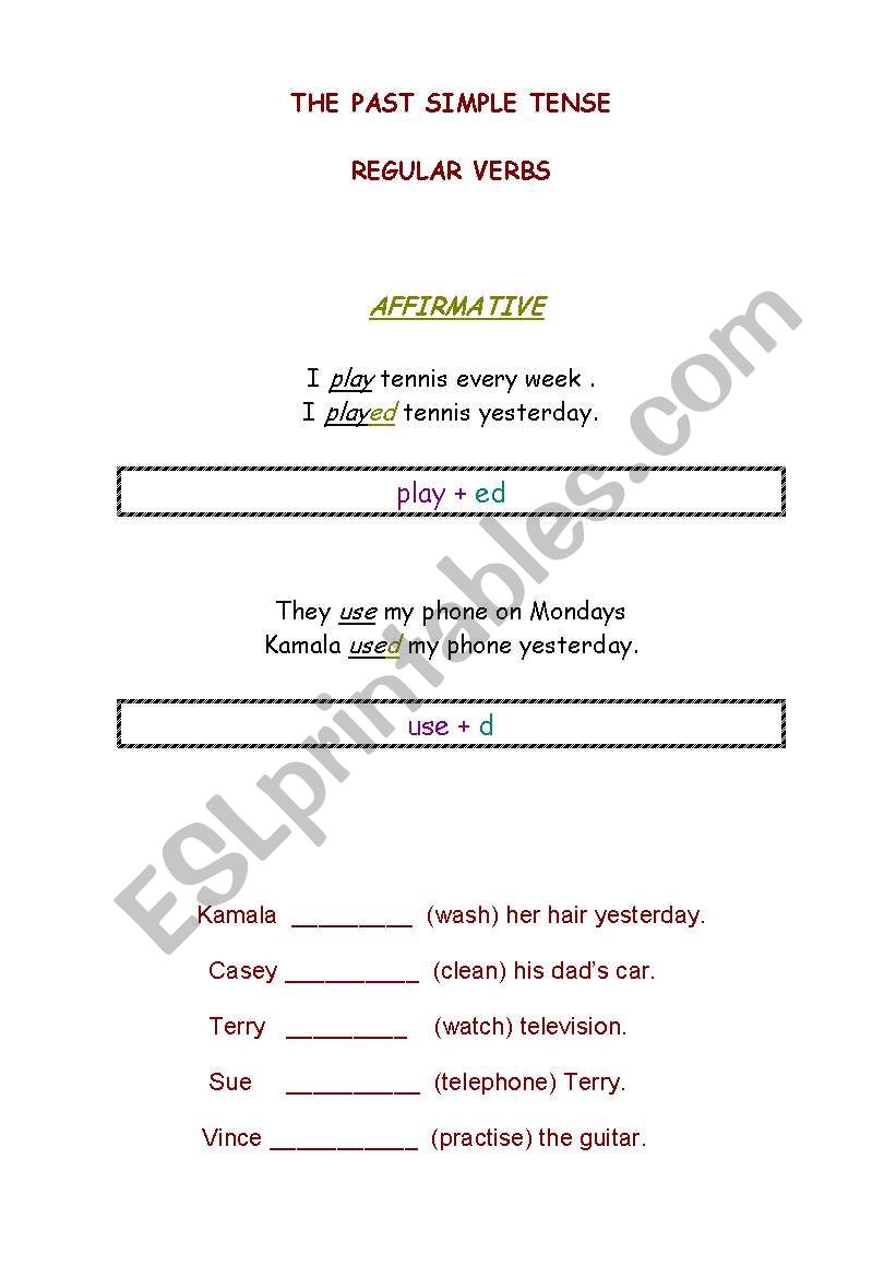 PAST SIMPLE - REGULAR VERBS worksheet