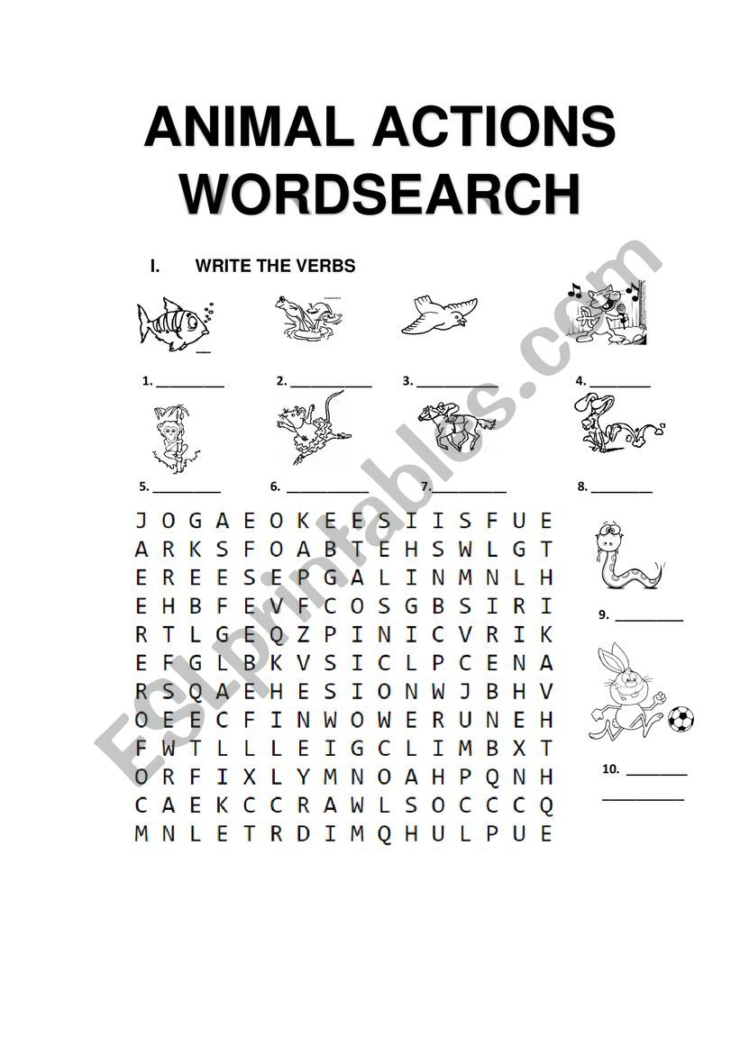 ANIMAL ACTIONS WORDSEARCH worksheet