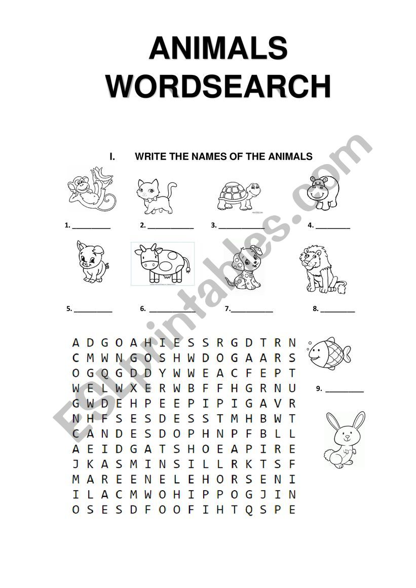 ANIMALS WORDSEARCH worksheet