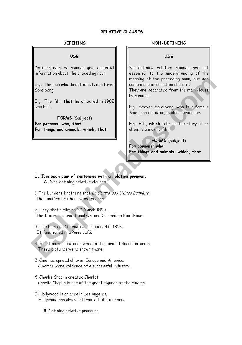 Relative Clauses worksheet