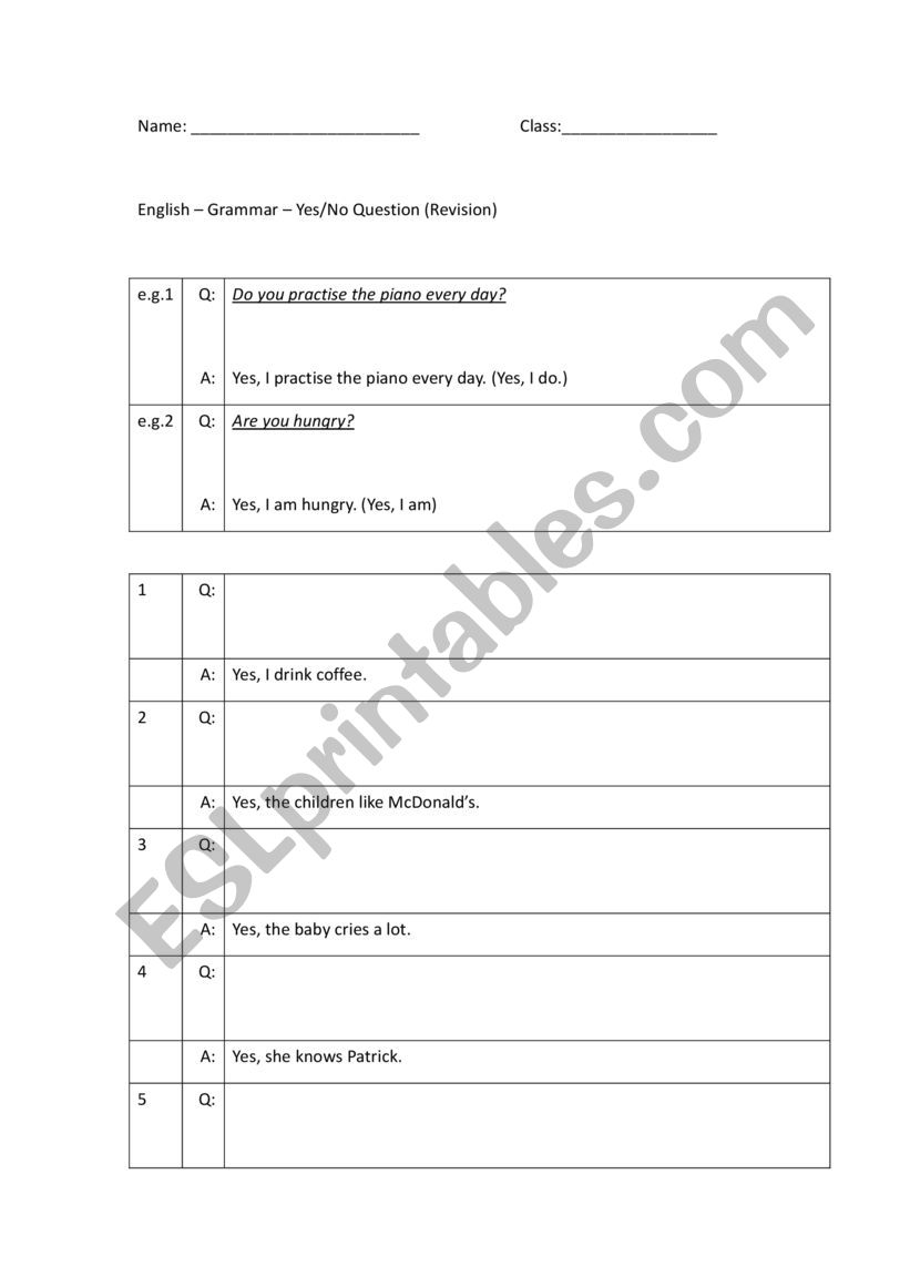 Forming Questions worksheet