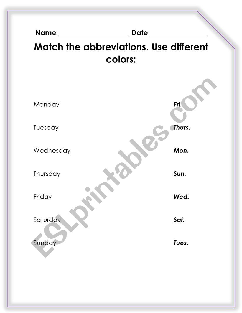 Abbreviations  worksheet
