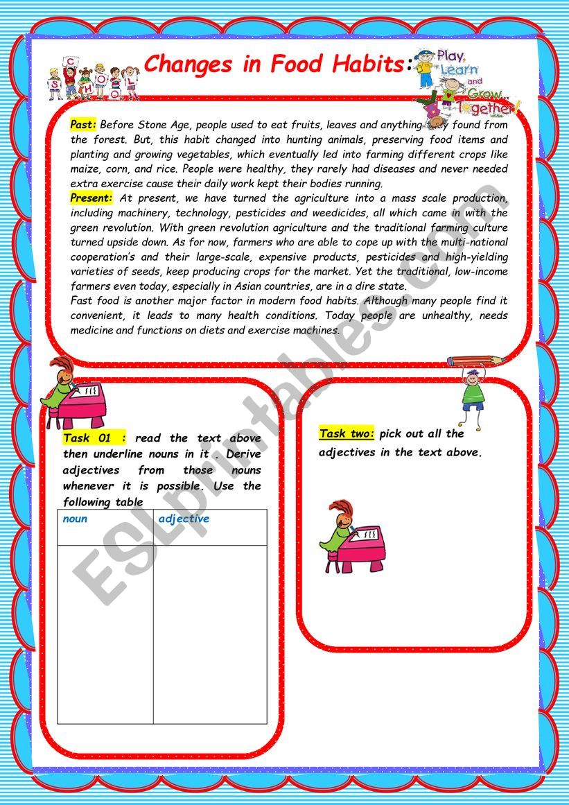 Changes in Food Habits: worksheet