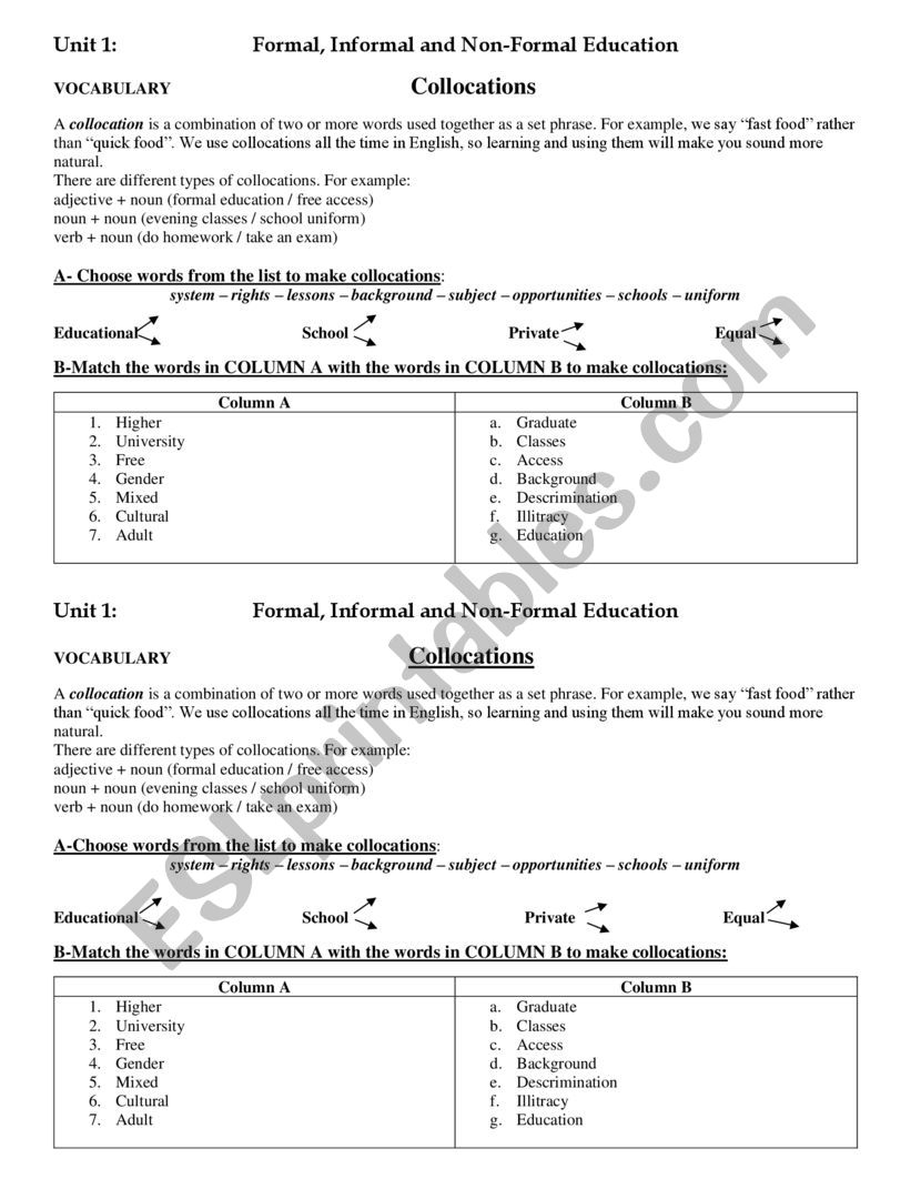 Education Collocations worksheet