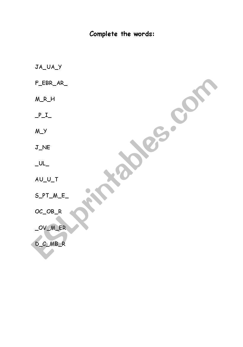 Complete the words worksheet