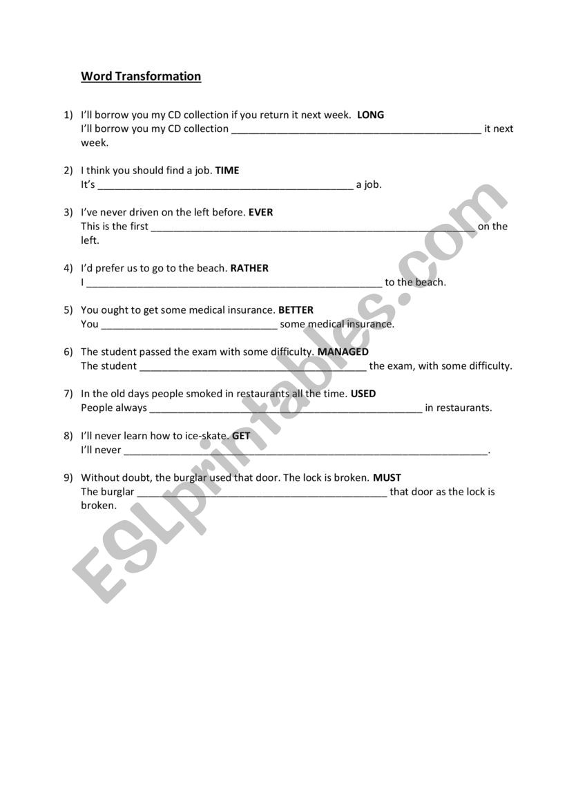 Word formation worksheet