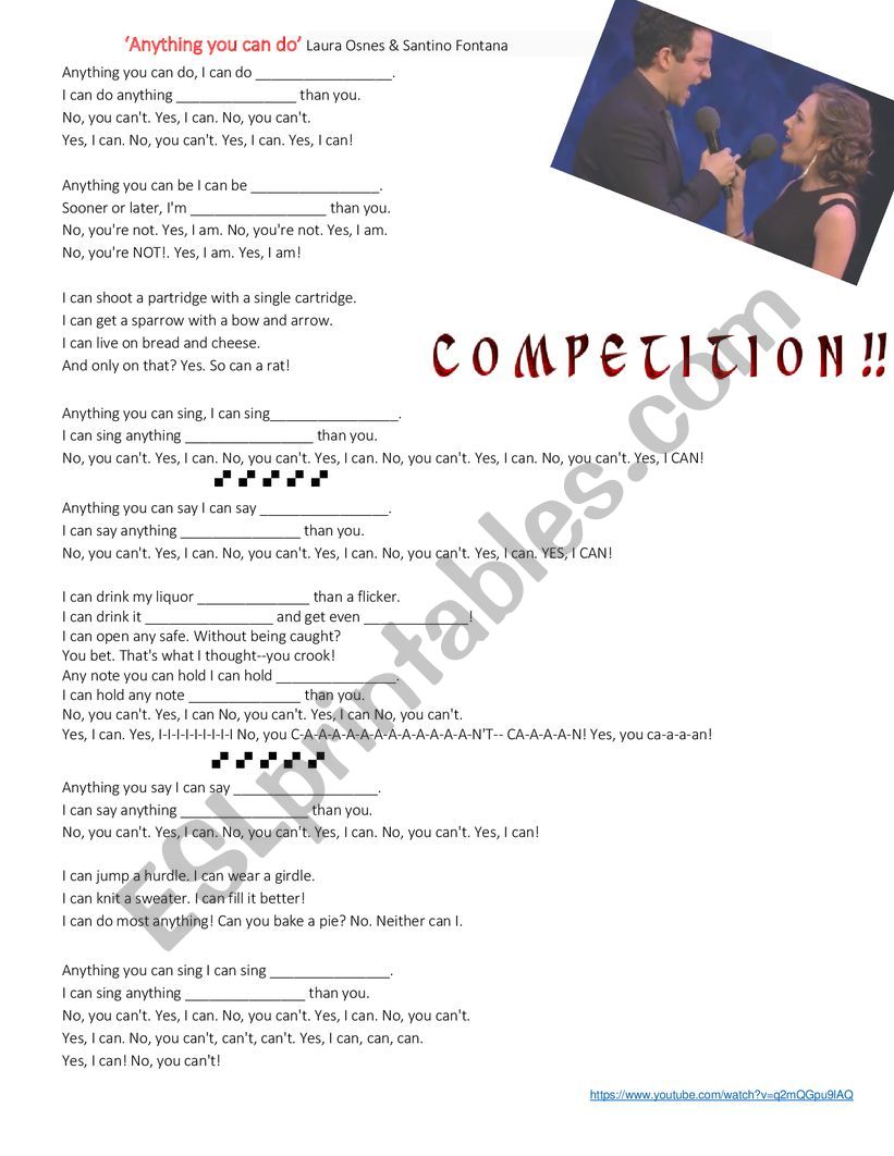 I CAN DO BETTER THAN YOU!   Best song ever! (To practice comparatives)