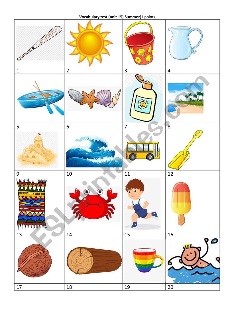 Vocabulary Summer worksheet