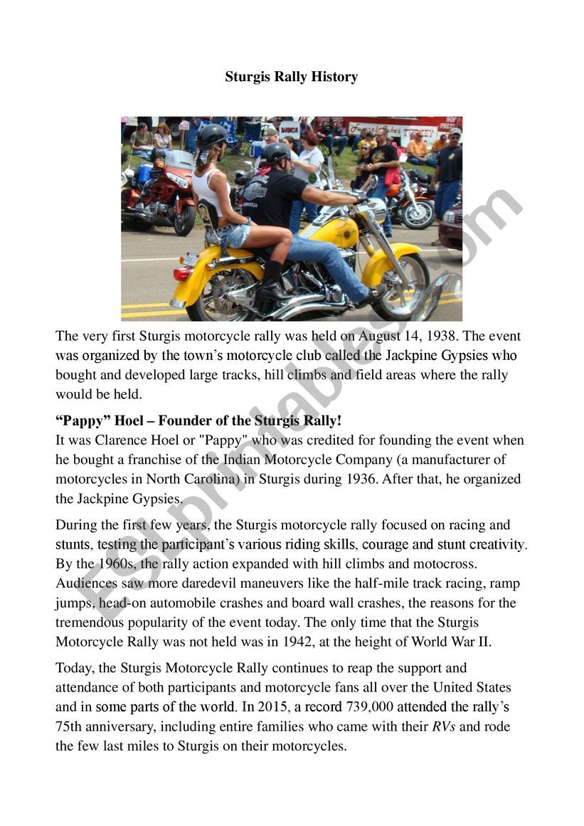 Sturgis Motorcycle Rally worksheet