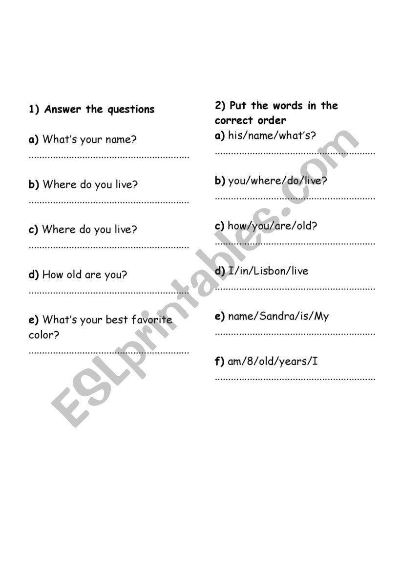 Greetings worksheet