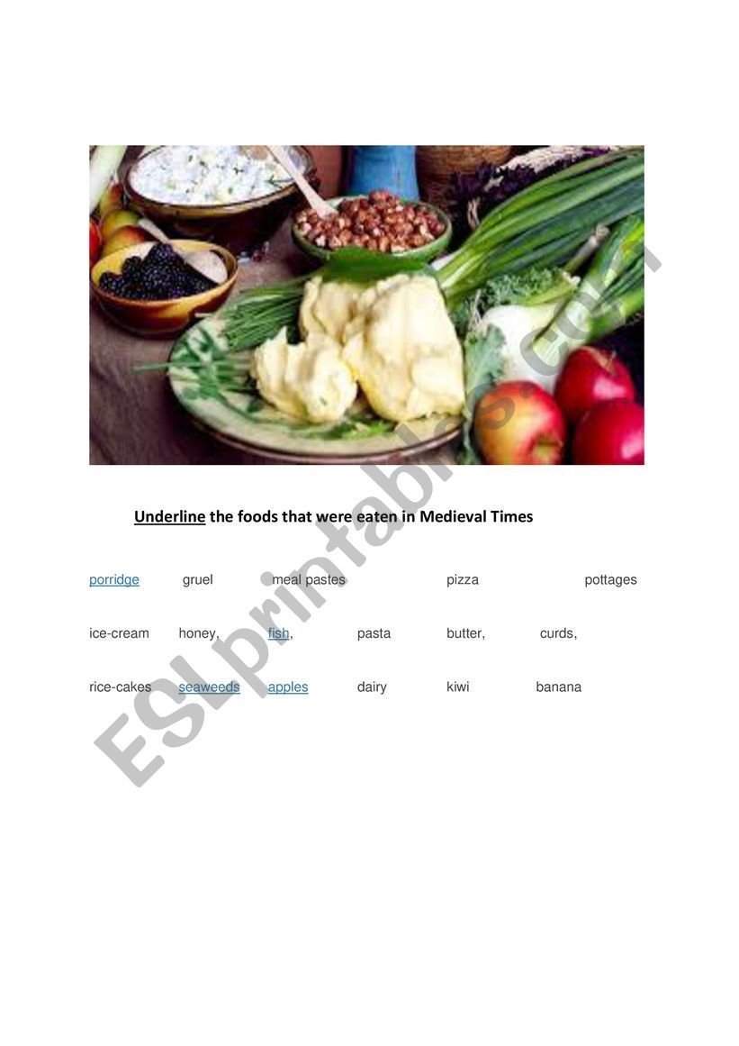 Food in Medieval Times worksheet