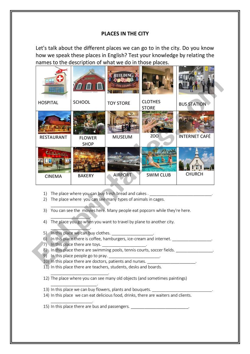 Places in the city worksheet