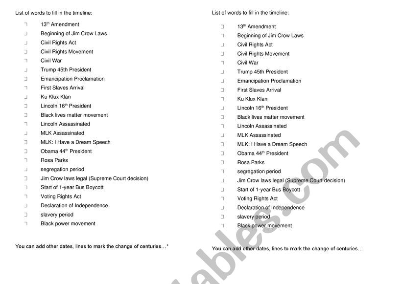 African American timeline worksheet