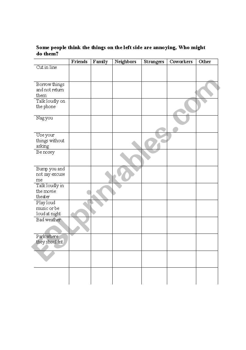 Annoying? worksheet