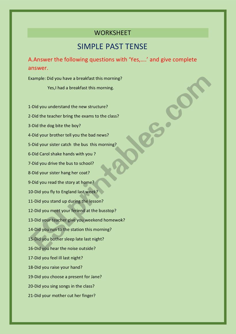 SIMPLE PAST TENSE worksheet