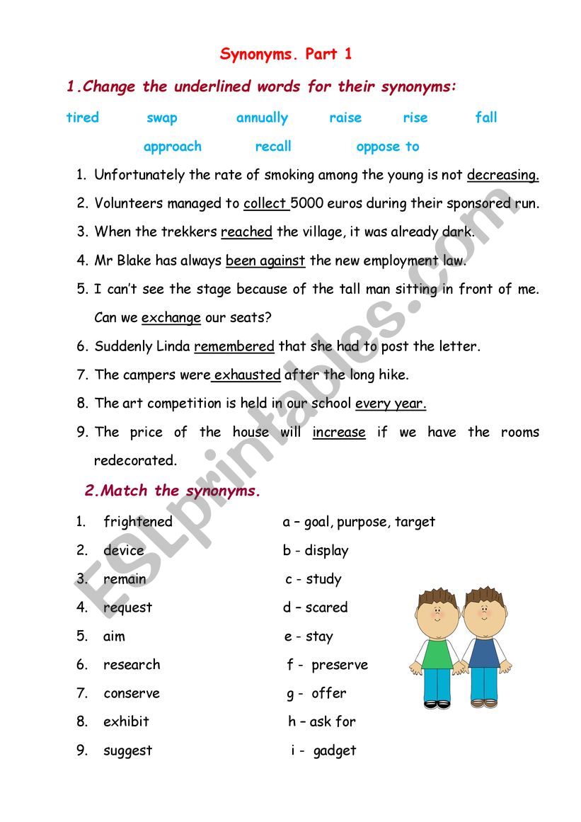 Synonyms. Part 1 worksheet