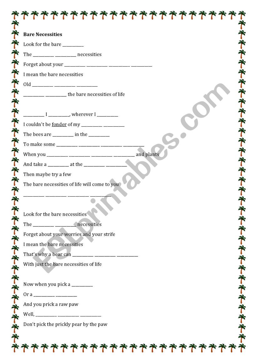 Bare Necessities Listening worksheet