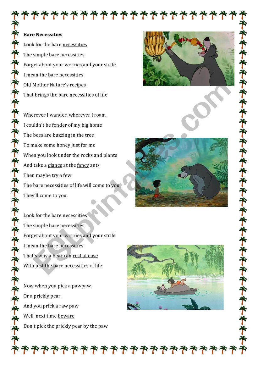 Bare Necessities Vocabulary in context