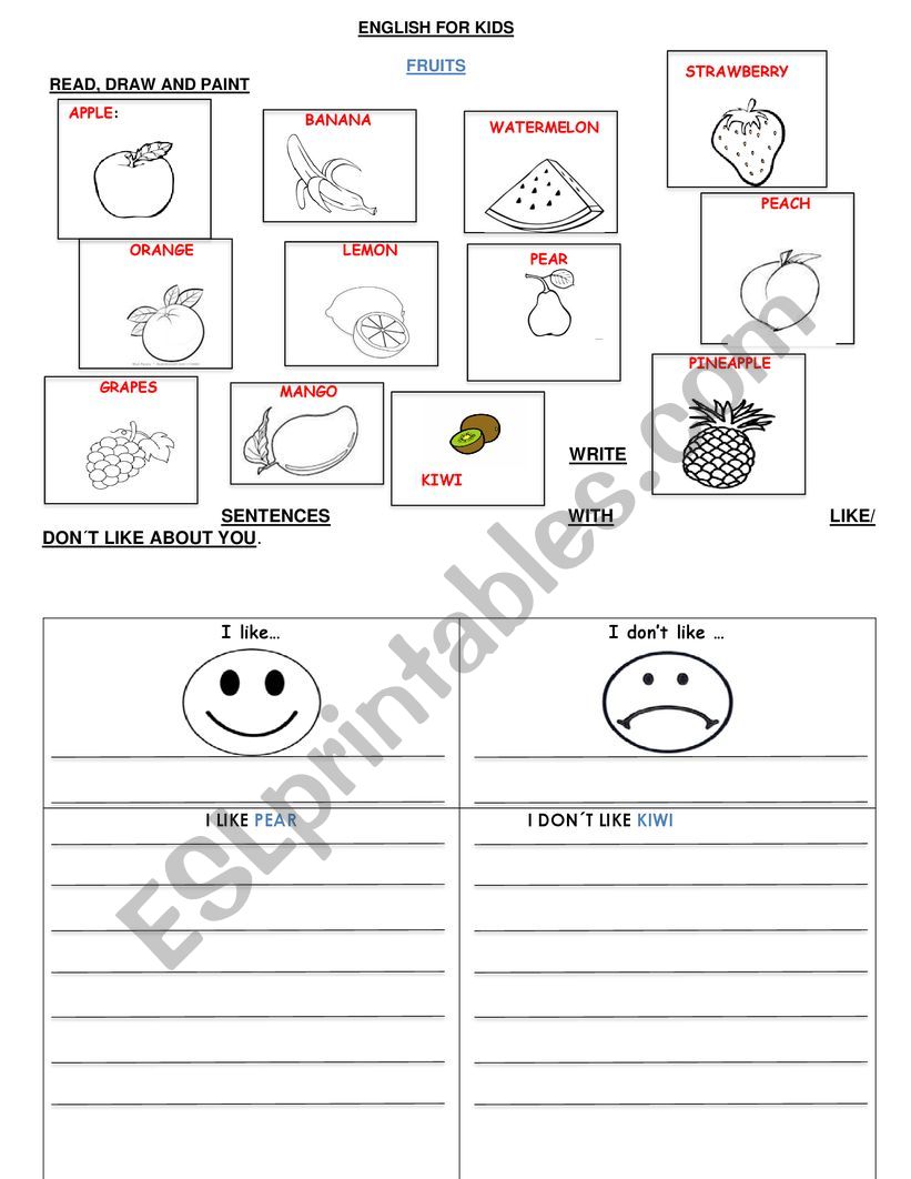 FRUITS worksheet