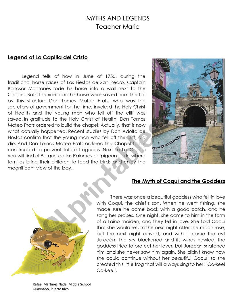 Myths and legends - Coqui and the goddess, the christ chapel San Juan