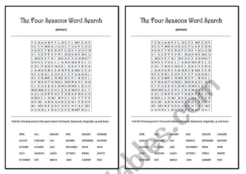 four season worksheet