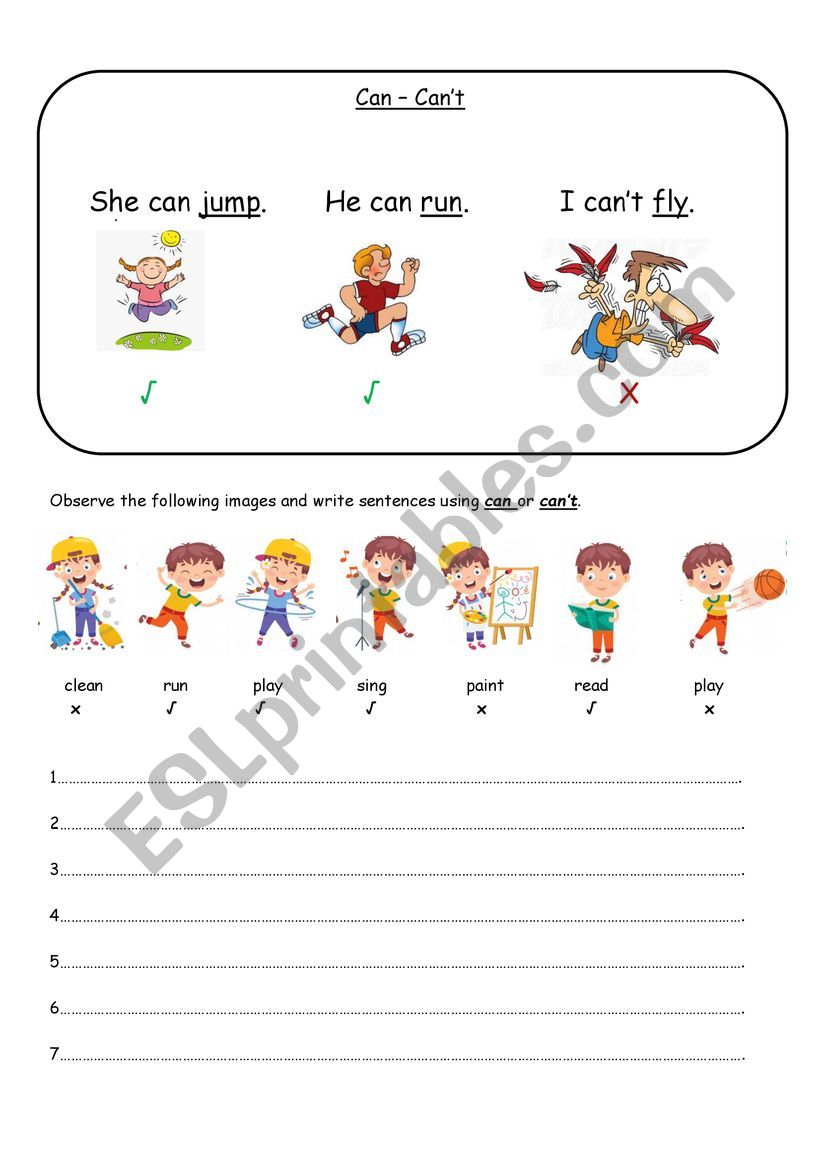 Can - can�t  worksheet