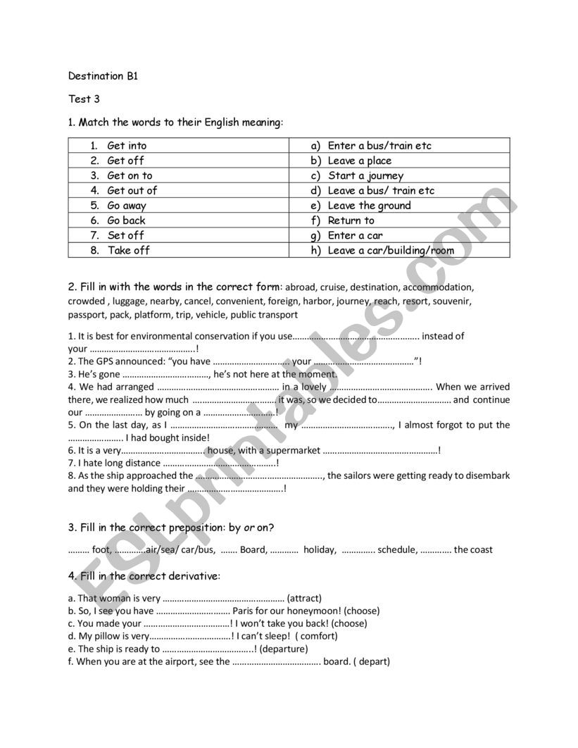 B1 Destination Vocabulary Test