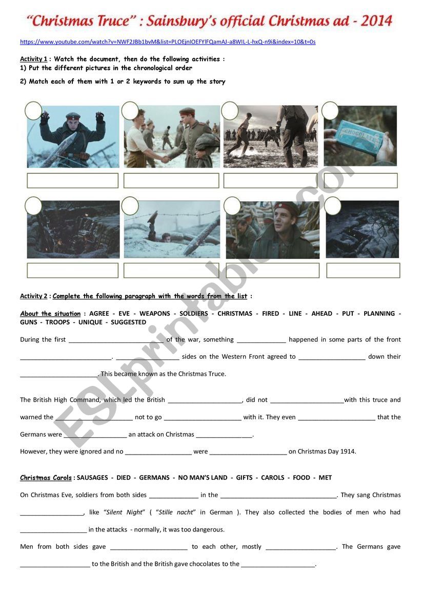 WW1 : The Christmas Truce worksheet