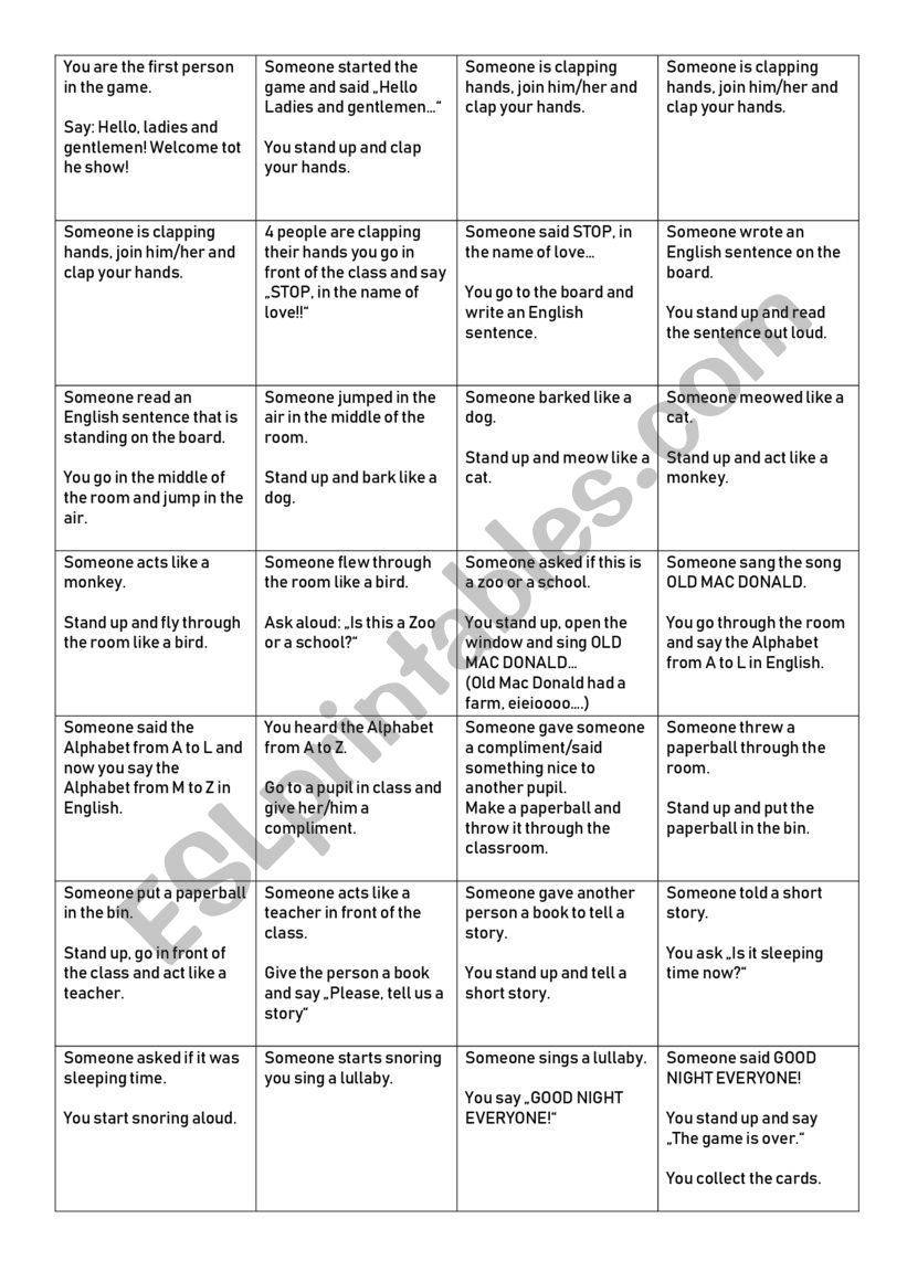 Reading game/Reading chain worksheet