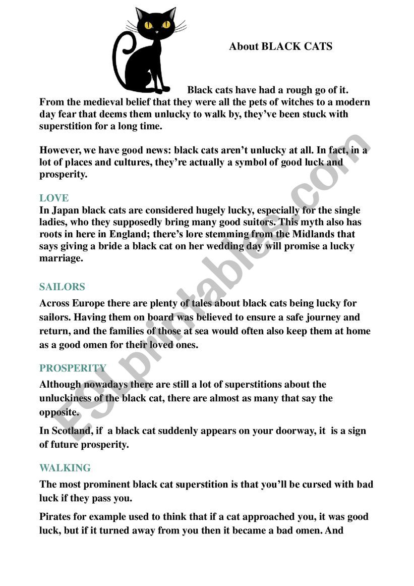 Superstitions with Black Cats worksheet