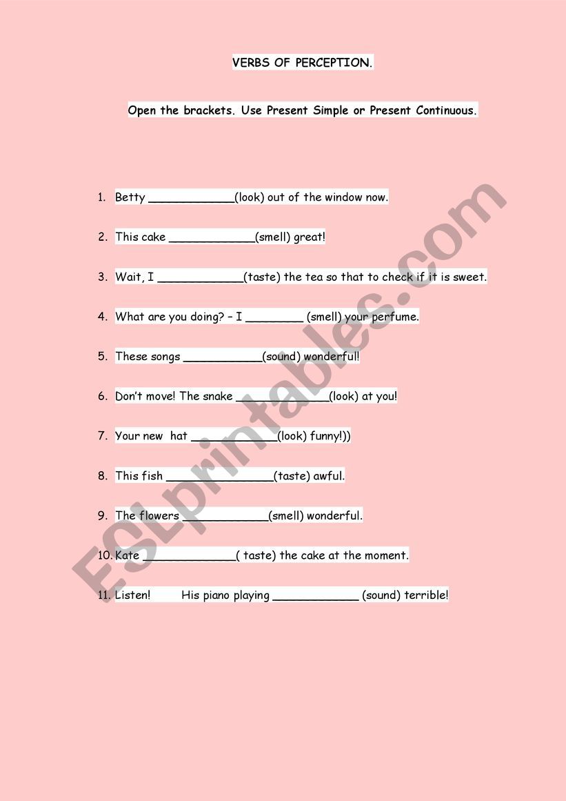 Verbs of perception worksheet