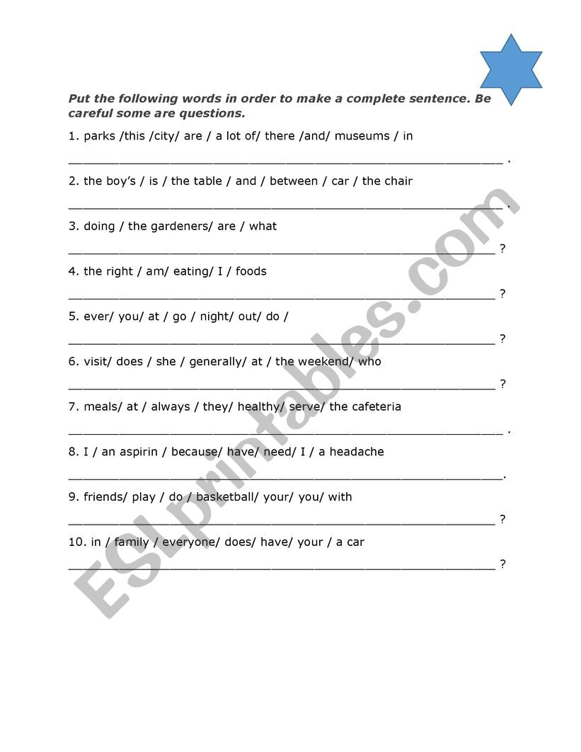 Make sentences worksheet